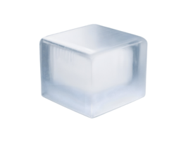 isometric 3d square ice block with frosty transparent texture, frozen water cube, clear cold element for beverage and cooling, on isolated background png