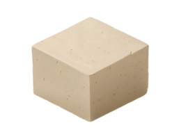 isometric 3d square beige stone block with rough porous texture, construction material, architecture, and natural rock surface, on isolated background png