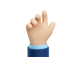 isometric 3d cartoon hand with blue sleeve making a pinching gesture, modern minimalistic style, smooth and soft rendering, perfect for ui ux design, emoji, icon, app interface, on isolated background png