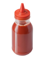 isometric 3d red squeeze bottle filled with ketchup or hot sauce, plastic condiment dispenser with pointed nozzle cap, on isolated background png