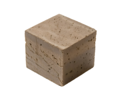 isometric 3d square earth block with rough porous texture, compressed soil brick, natural building material, sustainable construction element, on isolated background png