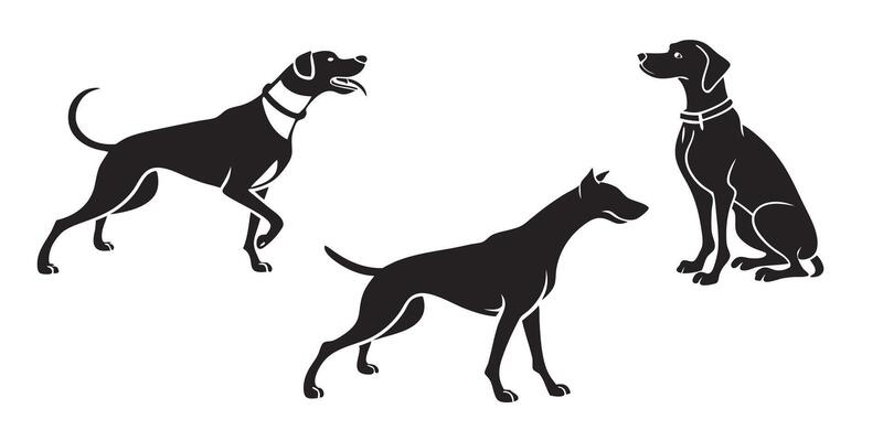 Silhouette Illustrations of Dogs in Various Poses
