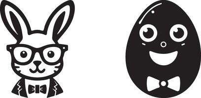 Easter bunny wearing glasses with a bowtie and a playful Easter Egg vector