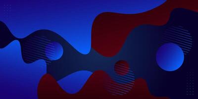 Red and blue geometric business banner design. Creative banner design with wave and circle shape as template. Simple design on dark horizontal banner. Eps10 vector