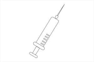 Syringes for injections continuous one line art drawing of vaccination, health care injection, blood sampling for laboratory analysis. Medical concept vector