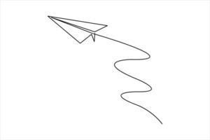 Continuous single line art drawing of paper airplane flying outline concept vector