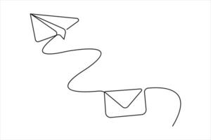 Continuous single line art drawing of paper airplane flying outline illustration vector