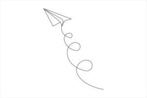 Continuous one line art drawing of paper airplane flying design outline illustration vector
