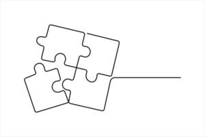 puzzle outline illustration of continuous single line art vector