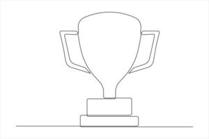 Continuous one line art drawing of champion winner trophy outline illustration design vector