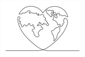 Continuous single line art drawing world map of the Earth outline concept vector