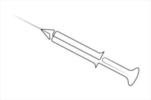 Syringes for injections continuous single line art drawing of vaccination, health care injection, blood sampling for laboratory analysis. Medical concept vector