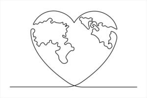 Continuous single line art drawing world map of the Earth outline vector