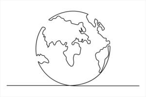 Continuous single line art drawing world map of the Earth outline illustration vector