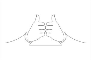 Continuous one line art drawing of human hand gestures outline illustration vector