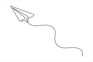 Continuous one line art drawing of paper airplane flying outline illustration vector