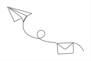 Continuous single line art drawing of paper airplane flying design outline illustration vector