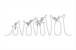Continuous one line art drawing of human hand gestures set outline illustration vector