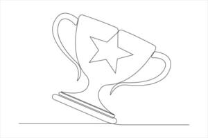 Continuous single line art drawing of champion winner trophy illustration vector