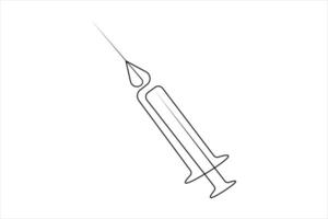 Syringes for injections continuous one line art drawing of vaccination, health care injection, blood sampling for laboratory analysis vector