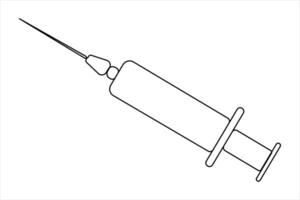 Syringes for injections continuous single line drawing of vaccination, health care injection, blood sampling for laboratory analysis. Medical concept vector