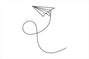 Continuous one line art drawing of paper airplane flying concept vector