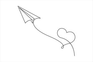 Continuous one line art drawing of paper airplane flying outline concept vector