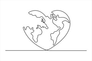 Continuous one line art drawing world map of the Earth. Hand-drawn illustration vector