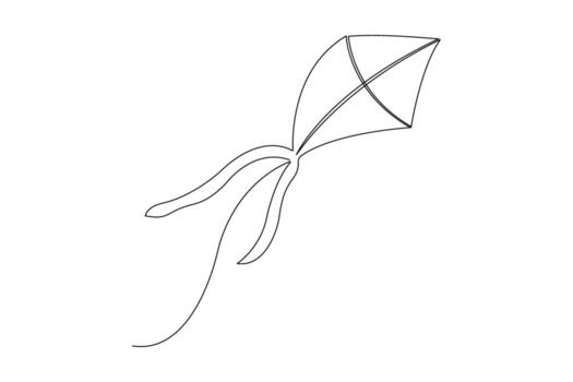 Kite continuous single line art drawing of outline concept vector