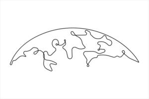 Continuous one line art drawing world map of the Earth outline illustration vector