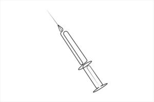 Syringes for injections continuous one line drawing of vaccination, health care injection, blood sampling for laboratory analysis. Medical concept vector