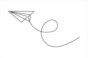Continuous single line drawing of paper airplane flying design illustration vector