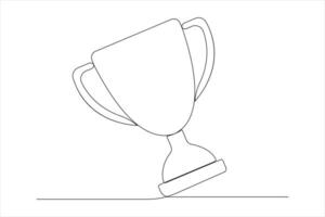 Continuous one line art drawing of champion winner trophy outline illustration vector