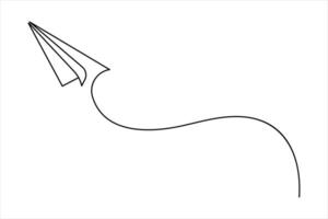 Continuous single line drawing of paper airplane flying design vector