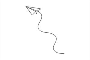 Continuous one line art drawing of paper airplane flying design illustration vector