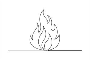 Fire continuous one line art drawing of flame shape, bonfire outline illustration vector