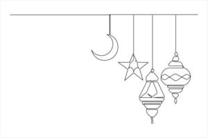 Islamic decoration concept Ramadan Kareem continuous single line art drawing and Eid Mubarak outline illustration vector