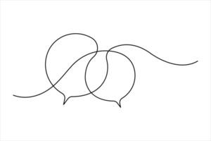 Continuous one line art drawing of speech bubble square shaped chat cloud and thought dialogue illustration design vector