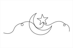 Moon continuous one line art drawing of Ramadan Kareem and Eid in design vector