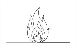 Continuous single line art drawing of fire flame shape, bonfire outline illustration vector