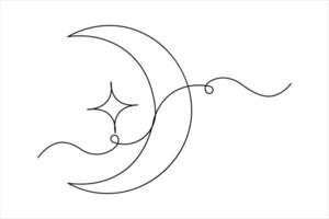 Moon continuous one line art drawing of Ramadan Kareem and Eid in outline vector