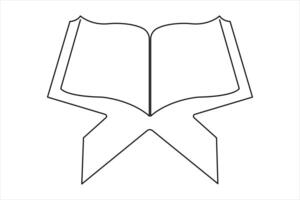Continuous one line art Quran drawing of open Quran Ramadan concept outline design vector