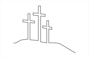 One continuous line art drawing of praying Good Friday crucifixion outline art vector