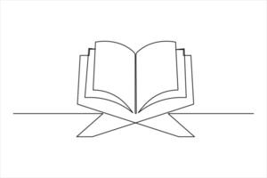 Continuous single line art drawing of open Quran Ramadan concept outline vector