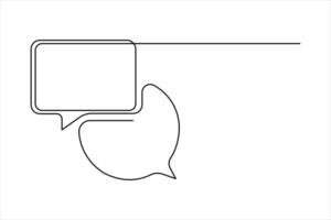 One continuous line drawing of speech bubble square shaped chat cloud and thought dialogue design vector