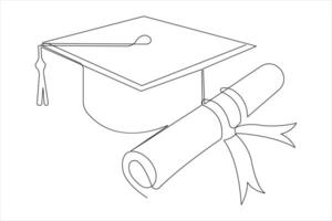 Continuous single line art drawing of graduation hat design vector