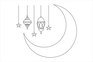 Islamic decoration concept Ramadan Kareem continuous one line art drawing and Eid Mubarak style vector