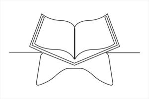Continuous single line art drawing of open Quran Ramadan concept outline design vector