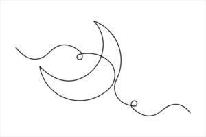 Moon continuous one line art drawing of Ramadan Kareem and Eid in illustration vector