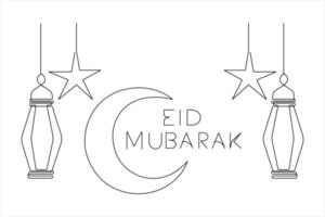 Islamic decoration symbol Ramadan Kareem continuous single line art drawing and Eid Mubarak outline vector